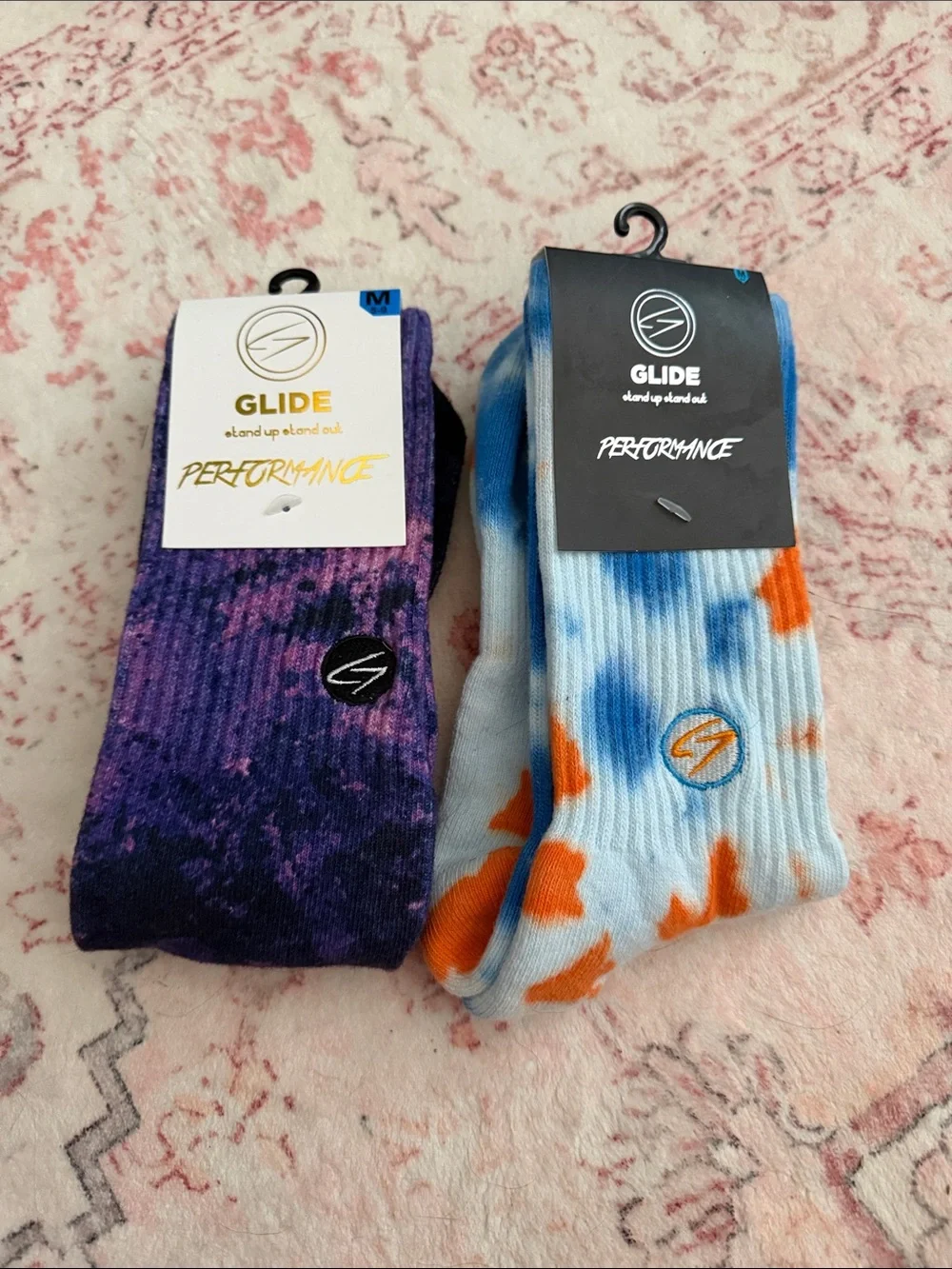 Performance Tie-Dye Athletic Crew Socks - Purple & Blue/Orange